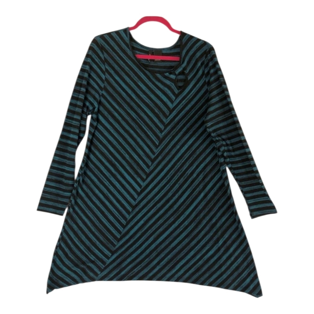 new directions Black & Teal Striped Long-Sleeve A-Line Tunic